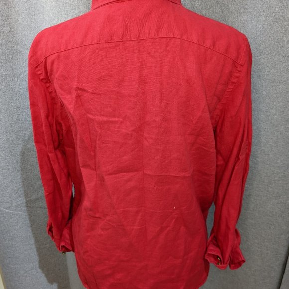 Lauren Ralph Lauren Red Linen Button Front Top Medium - Picture 2 of 4